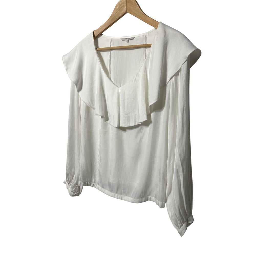 FRNCH White Ruffle Collar V-Neck Long Sleeve Blouse Top Women's Size Small